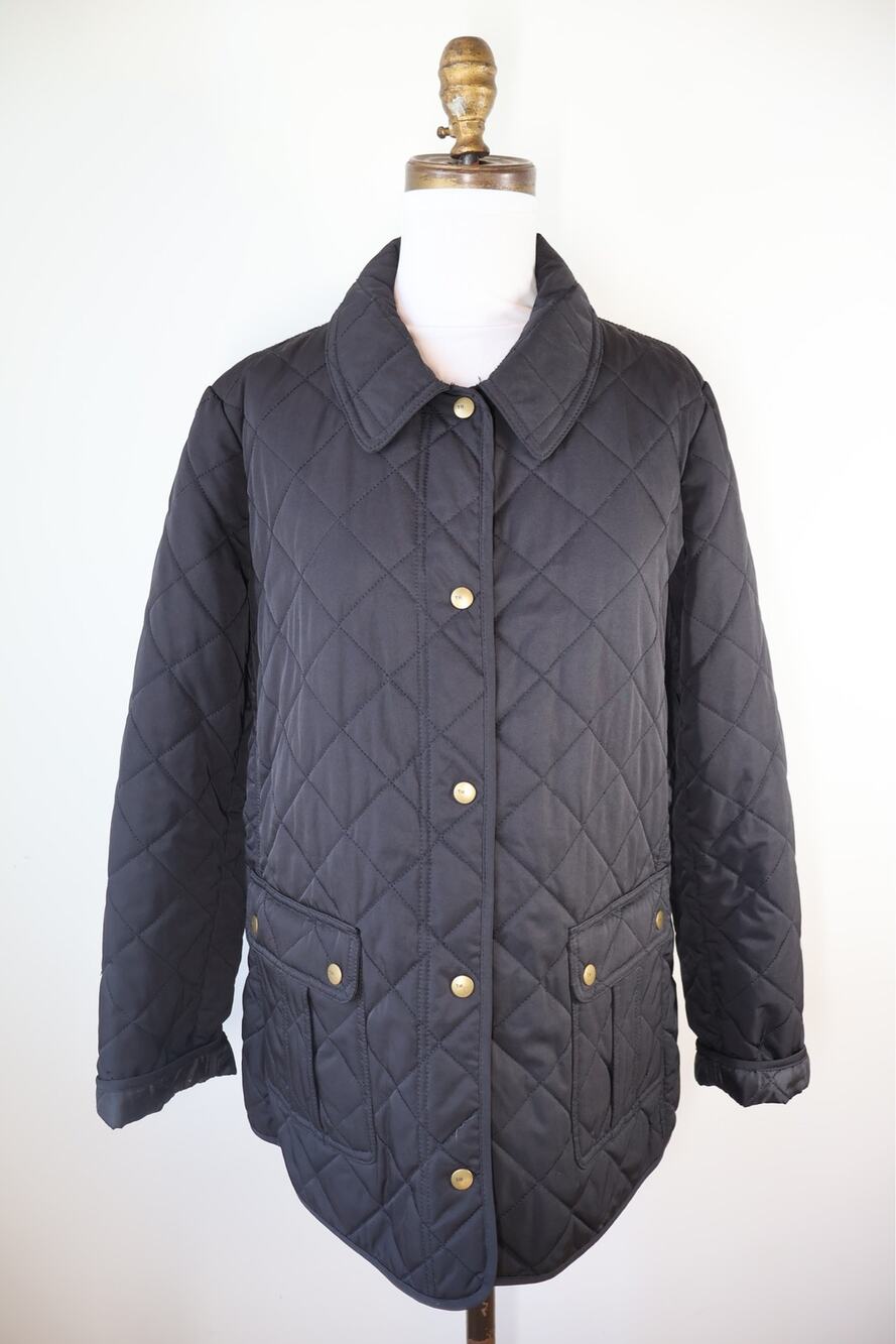 Tommy Hilfiger Black Quilted Riding Jacket Preppy Classic Minimalist Womens XL